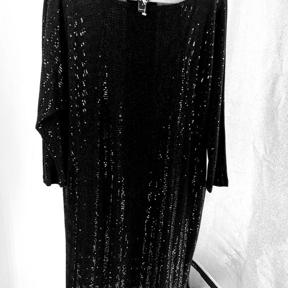 Clara Sun Woo black sequined long sleeve shift dress Sz M - Picture 11 of 11